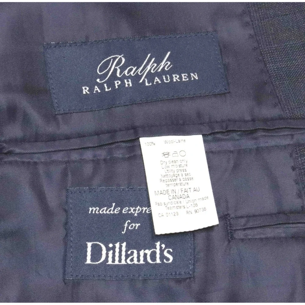 Ralph Lauren Blue Windowpane Check Wool Tweed Blazer Jacket Mens Size 42R